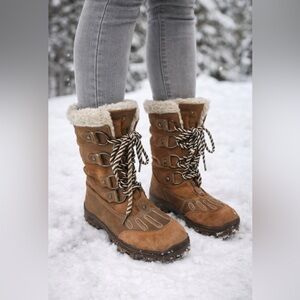 Pajar Alina Cognac Faux Fur Brown Leather Winter Boots Womens Sz US 7- 7.5 EU 38